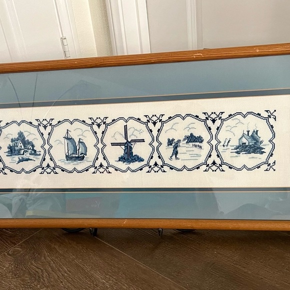 Vintage Framed Blue and White Embroidered Art - Picture 13 of 15